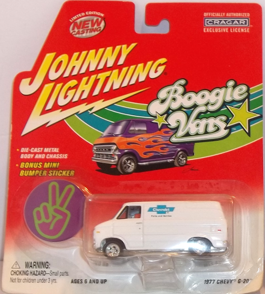 Johnny Lightning Boogie VBans - White 1977  Chevy-G-20 Parts and Service van