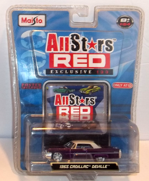 Maisto-All-Stars-RED-purple-1965-Cadillac-Deville-with-White-Top