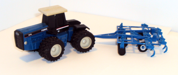 Blue Ford 876 Tractor with blue harrow (viewed from above)