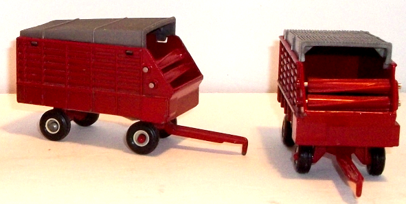 1:64 scale, (2) IH red forage wagons,  right and front sides, with grey toppers