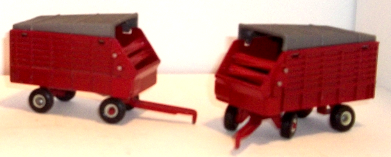1:64 scale, (2) IH red forage wagons, right and left sides, with grey toppers