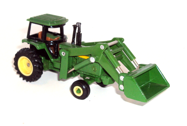 Vintage John Deere tractor-with front-loader (right-front-view)