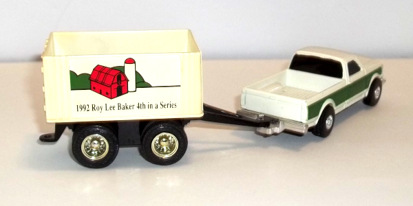1992 Roy Lee Baker 4th in Series company wagon and beige/green pickup truck turning