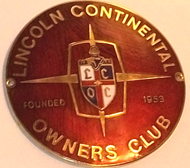 Lincoln Continental Owner Club car badge 1953